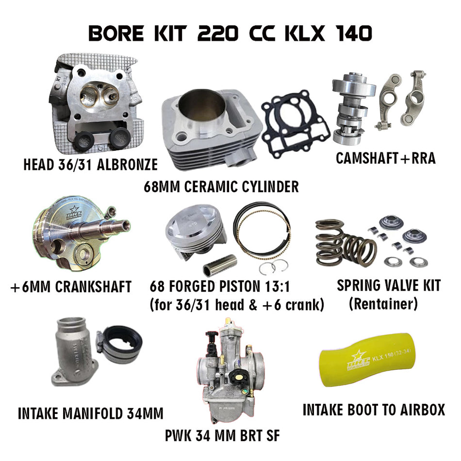 220cc Big Bore Kit - 36/31 Race Head - 68mm 13:1 Forged Piston - Ceramic Cylinder - 34mm Carb