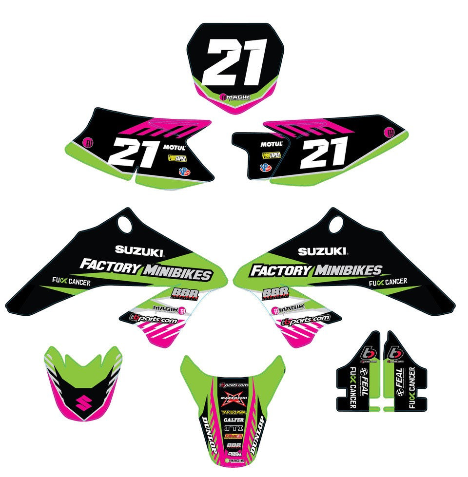 KLX110 Factory Minibikes Custom Graphics Kit w/ Name & Numbers - Factory Minibikes