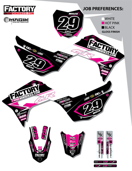 CRF110 Factory Minibikes Custom Graphics Kit w/ Name & Numbers - Factory Minibikes