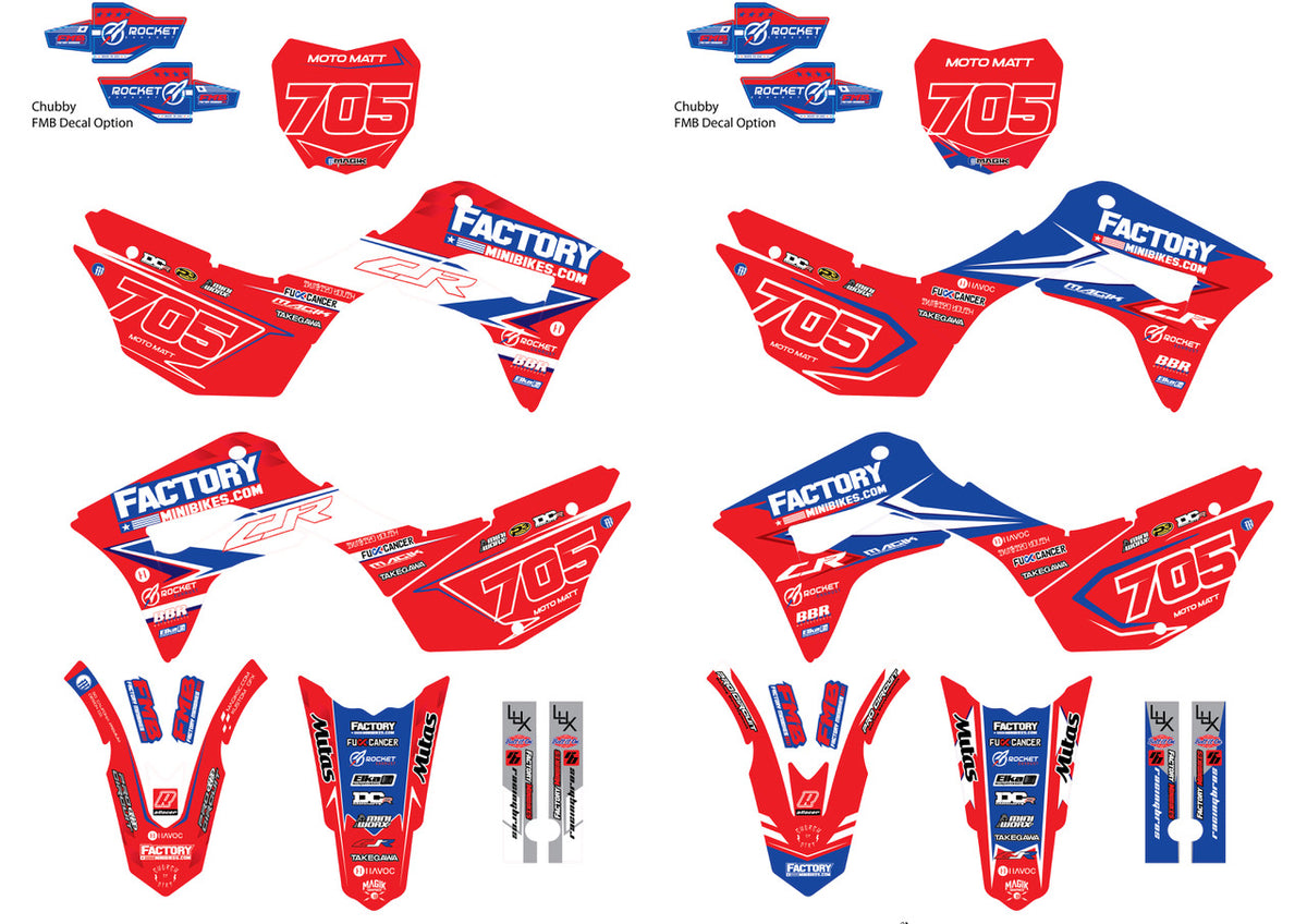 CRF110 Factory Minibikes Custom Graphics Kit w/ Name & Numbers - Factory Minibikes