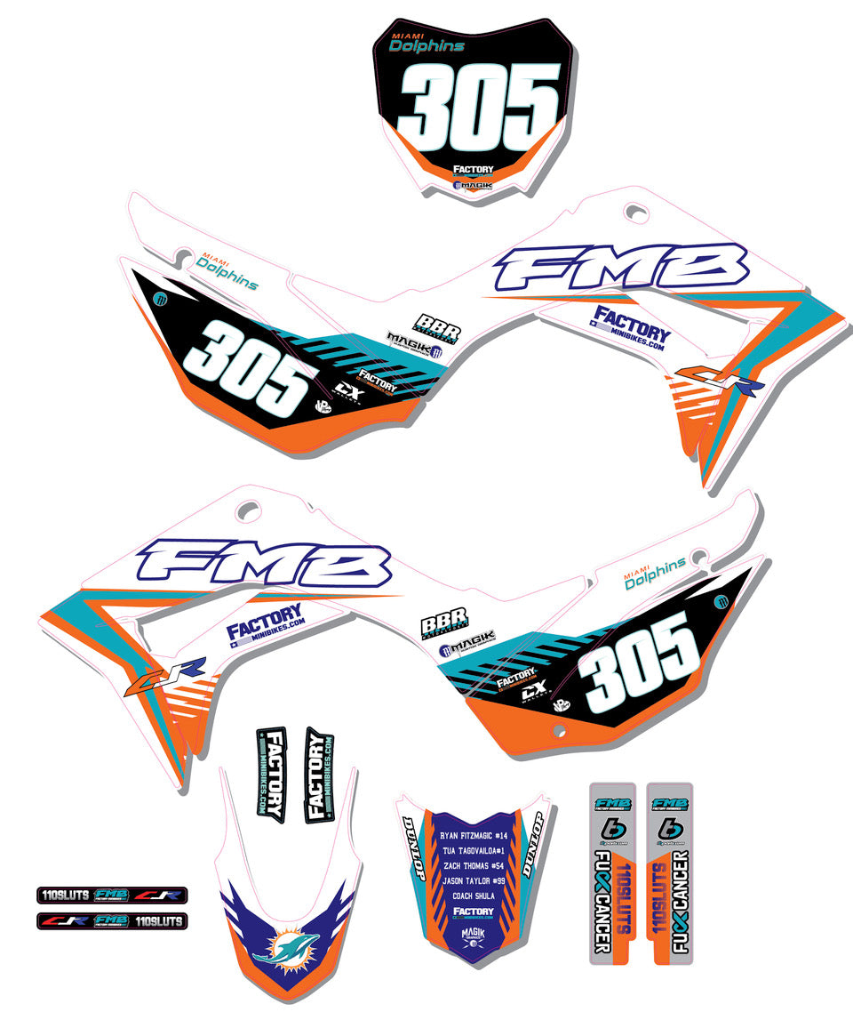 CRF110 Factory Minibikes Custom Graphics Kit w/ Name & Numbers - Factory Minibikes