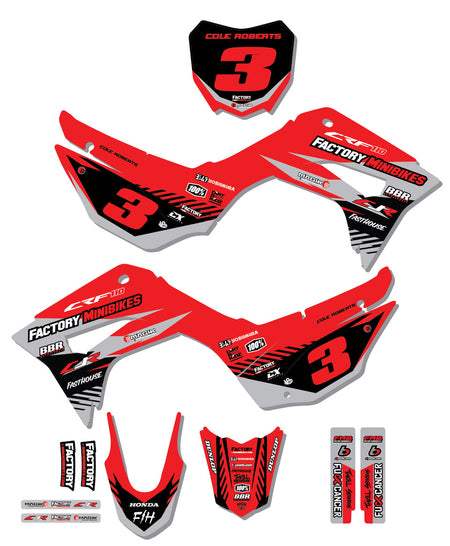 CRF110 Factory Minibikes Custom Graphics Kit w/ Name & Numbers - Factory Minibikes