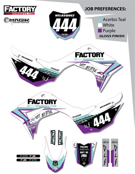 CRF110 Factory Minibikes Custom Graphics Kit w/ Name & Numbers - Factory Minibikes