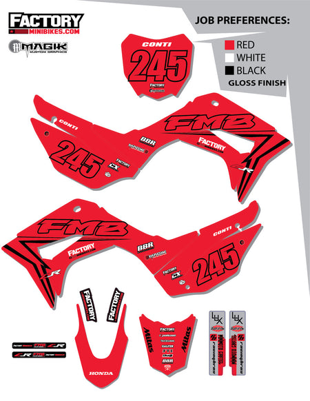 CRF110 Factory Minibikes Custom Graphics Kit w/ Name & Numbers - Factory Minibikes