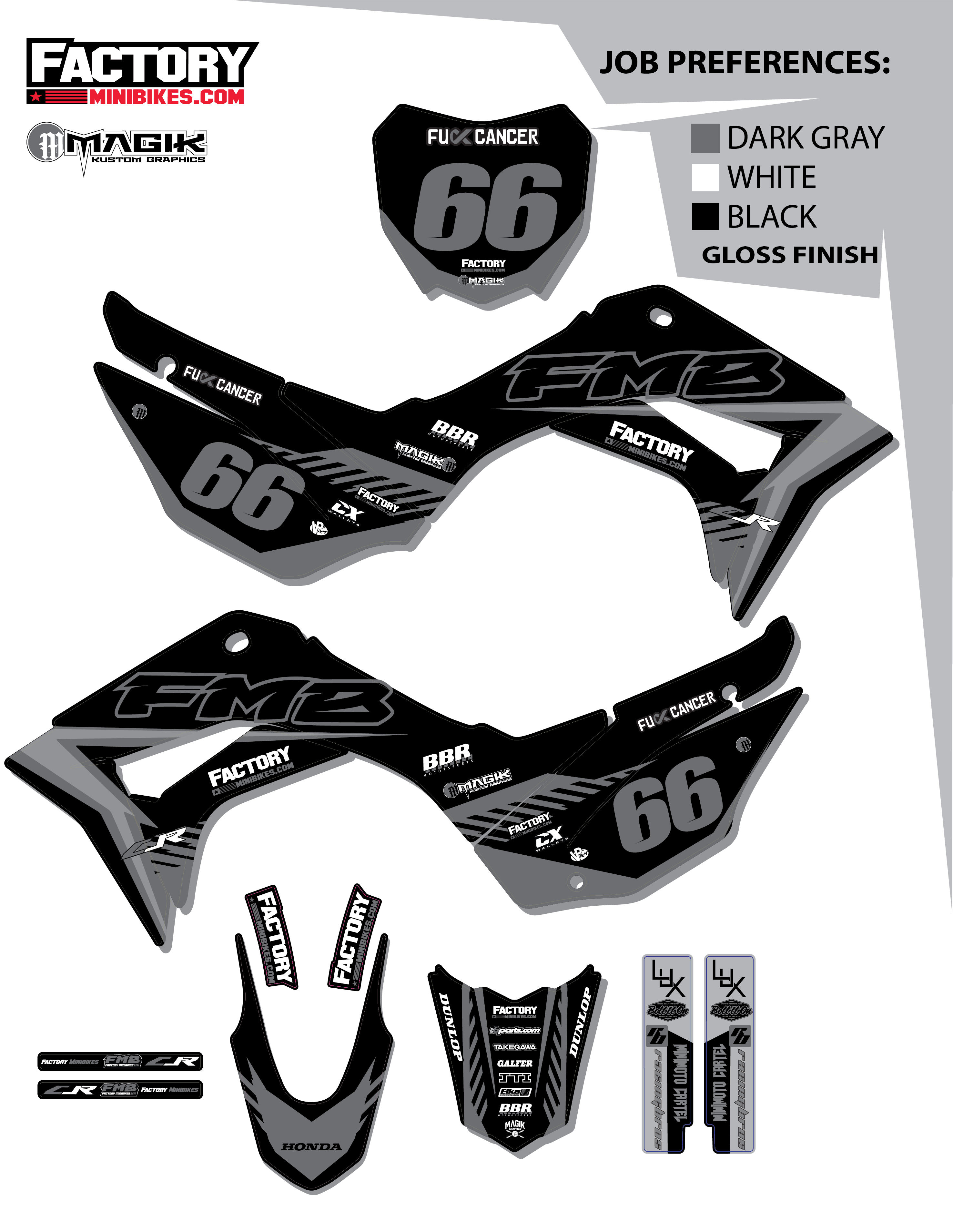 CRF110 Factory Minibikes Custom Graphics Kit w/ Name & Numbers - Factory Minibikes