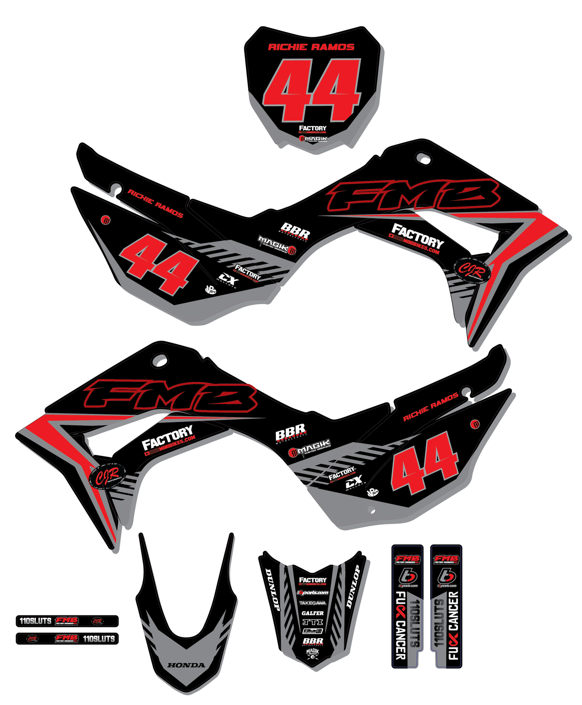 CRF110 Factory Minibikes Custom Graphics Kit w/ Name & Numbers - Factory Minibikes