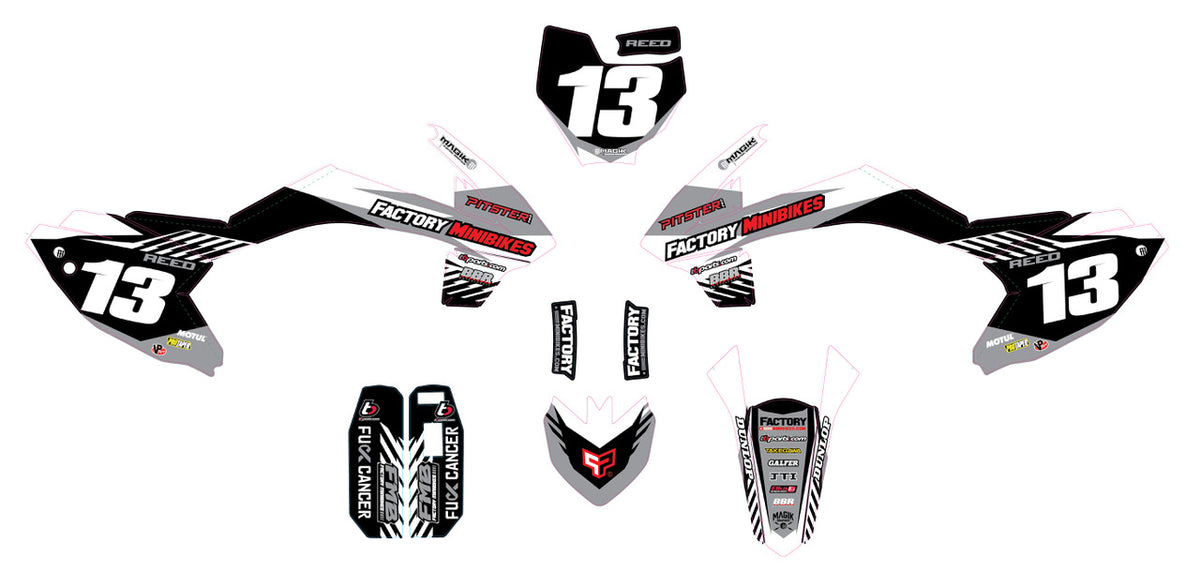 Pitster Pro FSE190R Factory Minibikes Custom Graphics Kit w/ Name & Numbers - Factory Minibikes