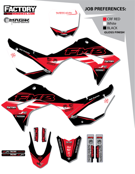 CRF110 Factory Minibikes Custom Graphics Kit w/ Name & Numbers - Factory Minibikes