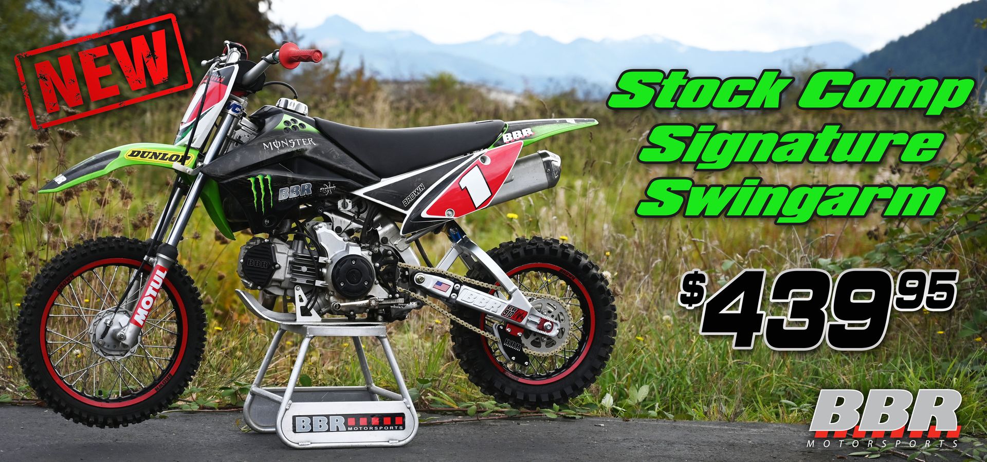 NEW!!! BBR +1.75" Stock Comp Signature Series Extended Swingarm - KLX110 & 110L - Factory Minibikes