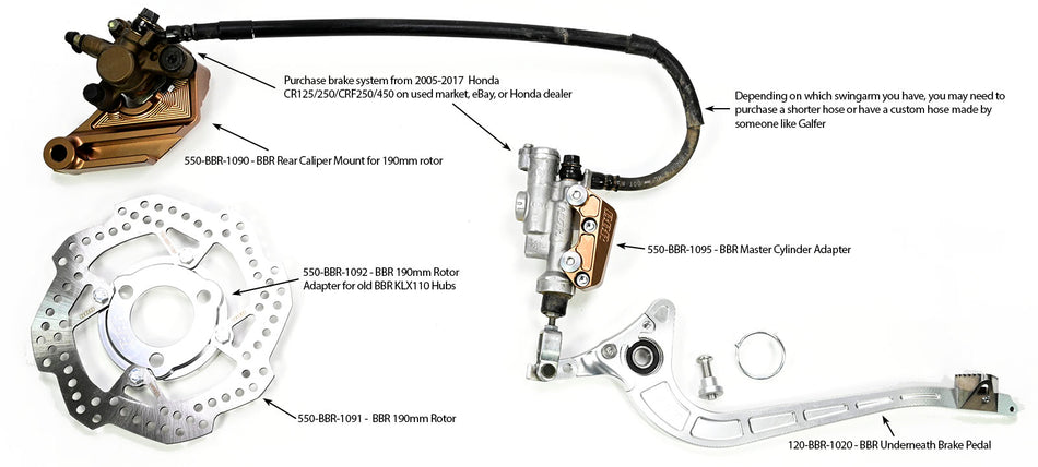 Rear Brake Caliper Mount - BBR Hub 190mm rotor Honda/Nissin CR/CRF Caliper - Factory Minibikes