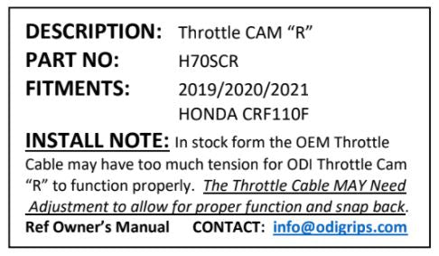 Odi V2 System Snap On Throttle Cam - CRF110 - Factory Minibikes