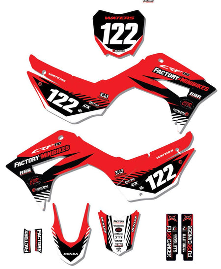 CRF110 Factory Minibikes Custom Graphics Kit w/ Name & Numbers - Factory Minibikes