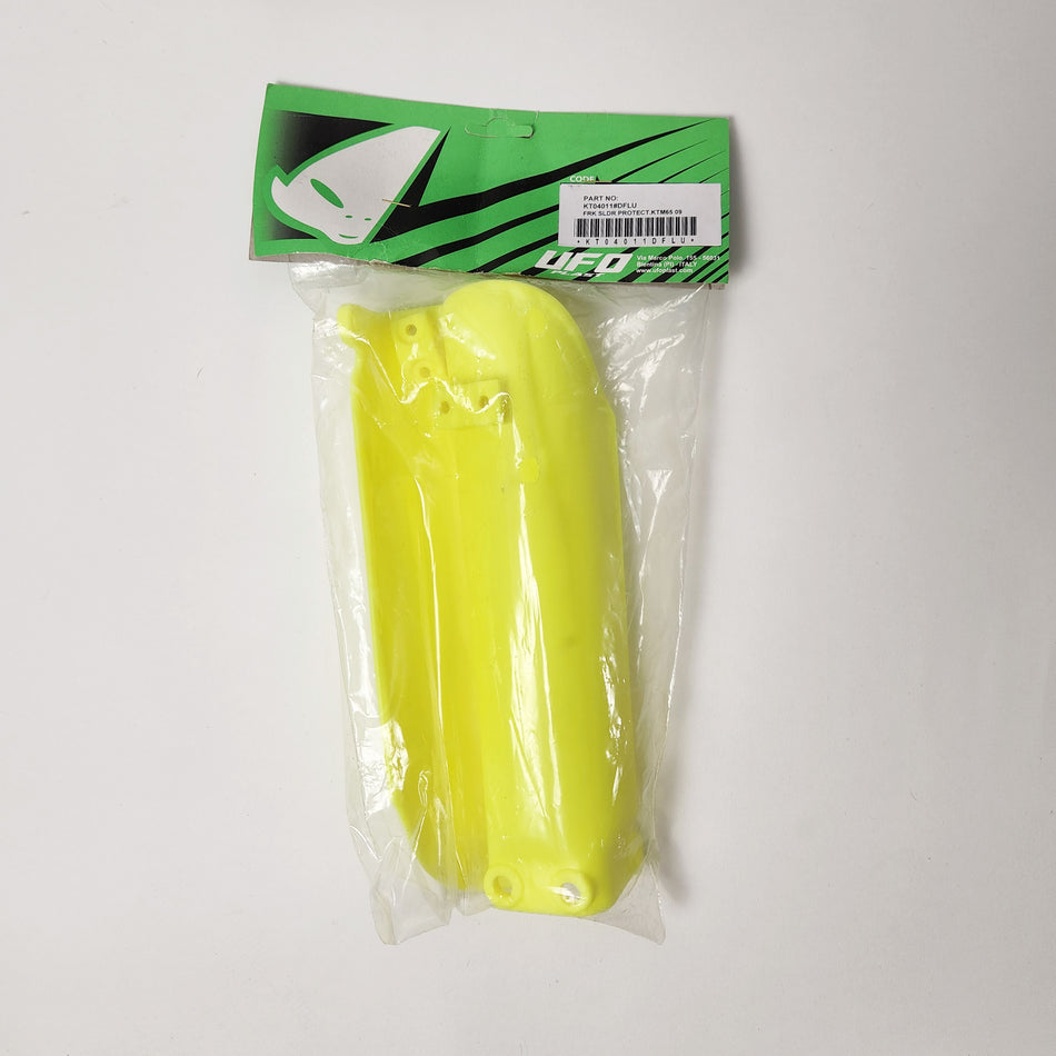 KTM65 Flo Yellow Fork Slider Protectors - UFO - 2002-2022 - Factory Minibikes