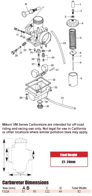 Mikuni VM26 Series 606 Genuine Carb - TBW0399 - Factory Minibikes